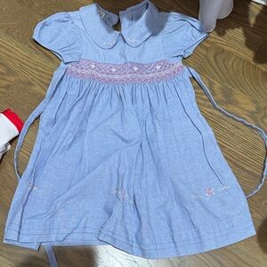 Girls Light Blue Smocked Cotton Dress with Embroidery